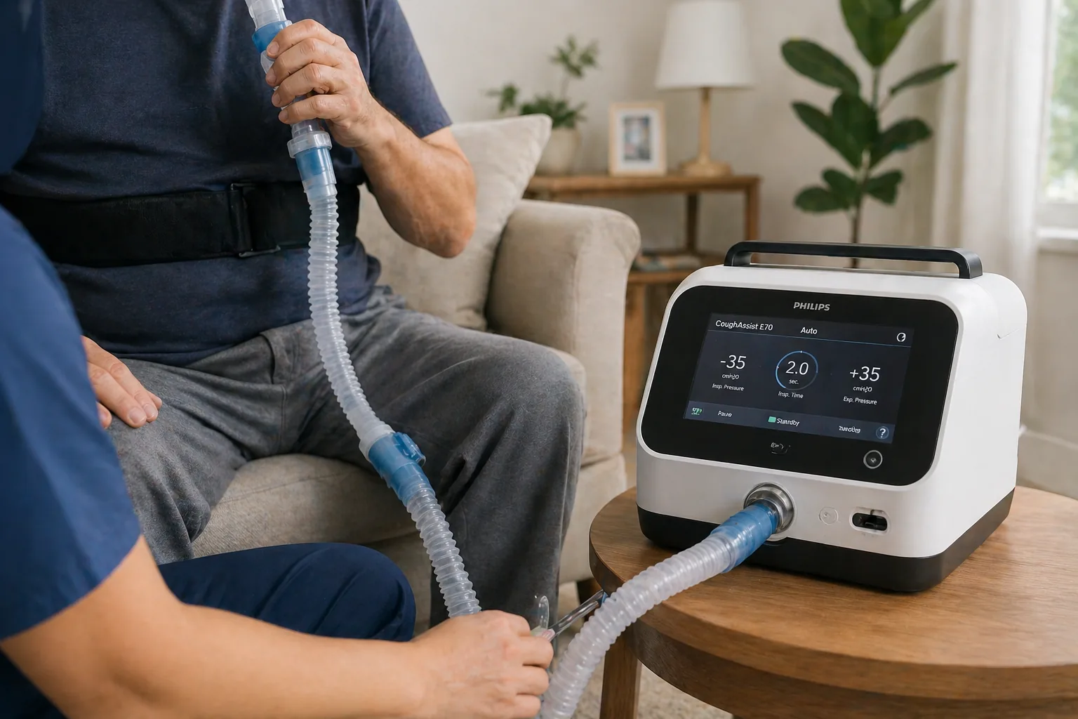 Cardiorespiratory physiotherapy with CoughAssist device
